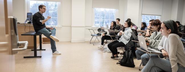 Brian Wright, director of undergraduate programs for the School of Data Science, talks to students.