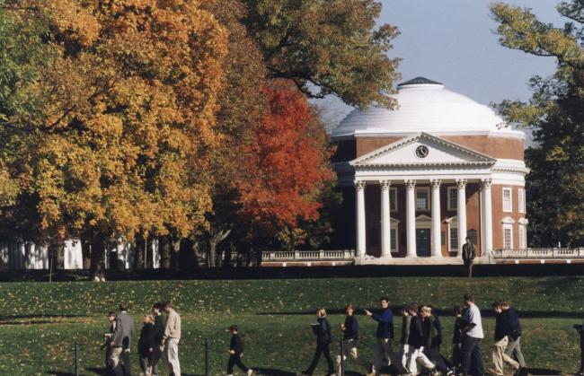 On Grounds image taken in the fall of 1999. Younger children are walking together around Grounds. 